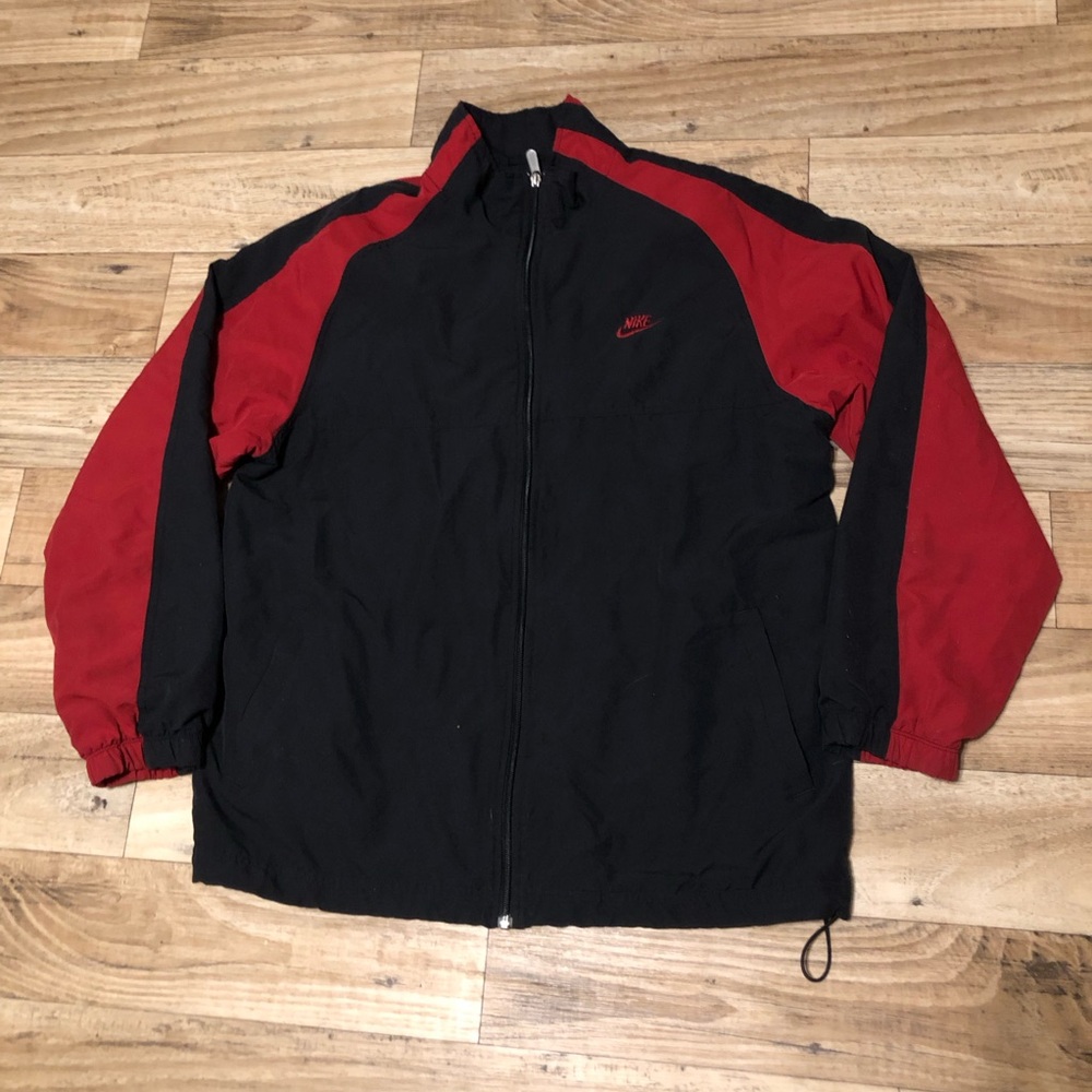 Vintage Grey Tag Nike Black and Red Windbreaker Jacket size XL